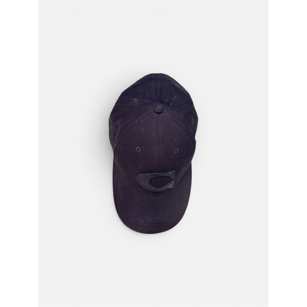 Coach Varsity Leather C Lettered Baseball Cap Hat Adjustable Black Unisex View 2